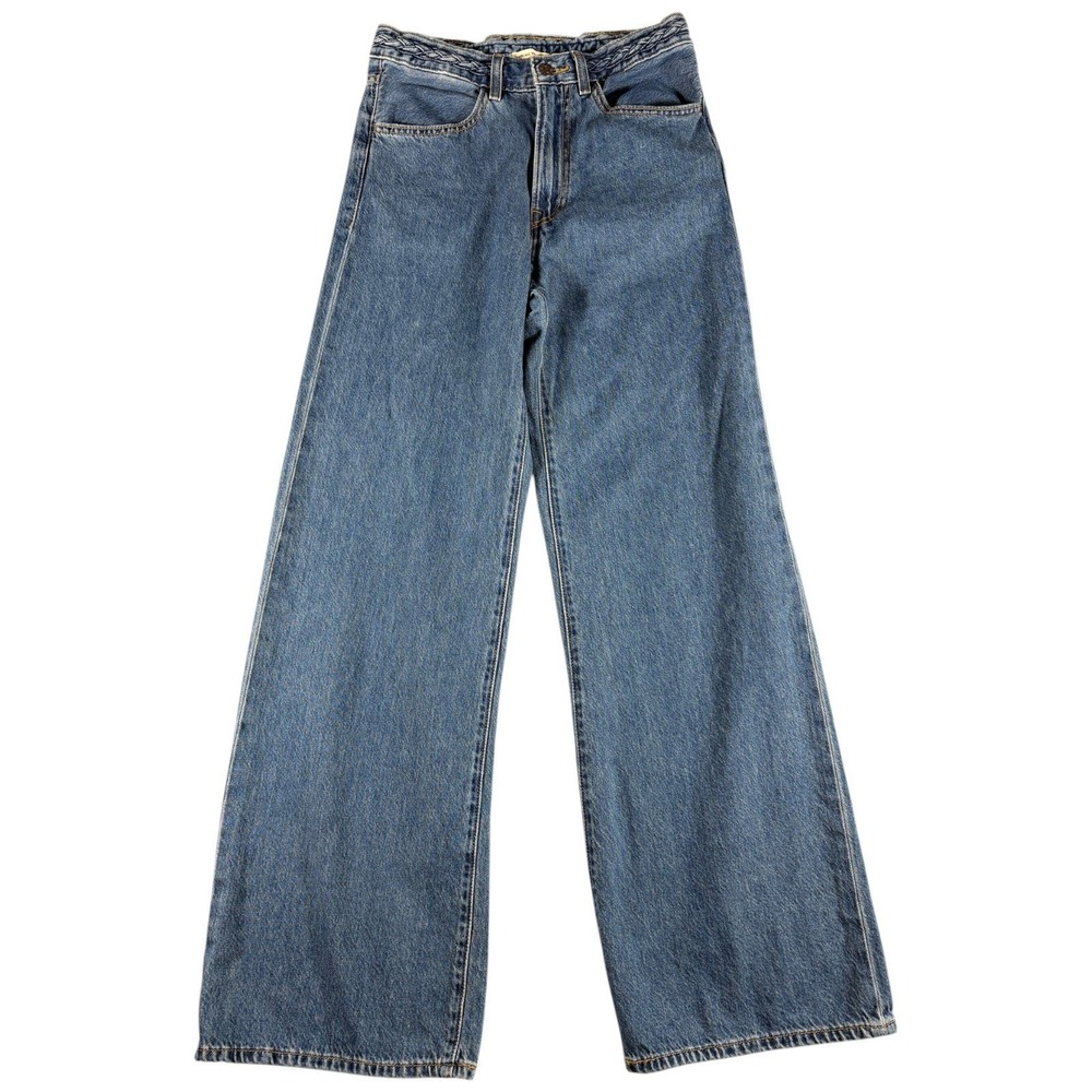 Levis Ribcage Wide Leg Jeans Women's 27 Blue Western Braided Waist Relaxed Denim
